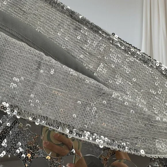 Women Midi Skirt Full Sequin Silver Size 2XL Tall Lined Decorated Mid Rise - Picture 13 of 14